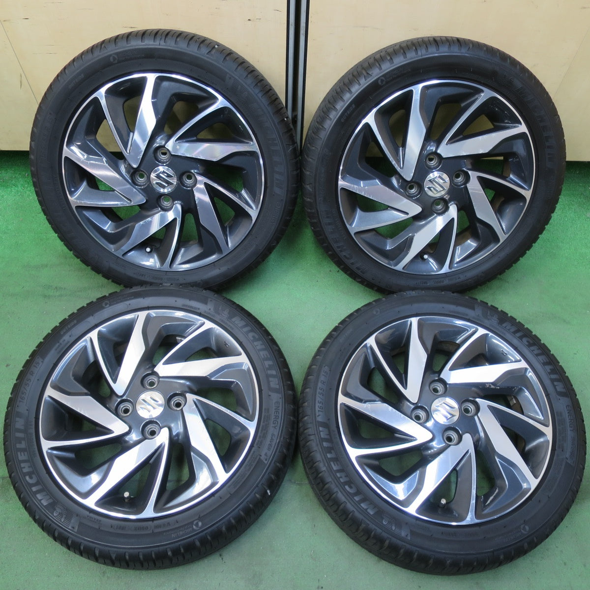 4本価格!21年★スズキ スペーシア カスタム 純正 165/55R15 ミシュラン エナジーセイバー4 15インチ PCD100/4H★5092308イノ