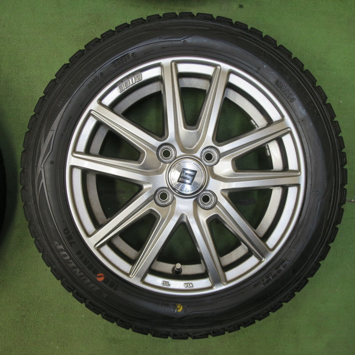超バリ溝!キレイ!9.5分以上★スタッドレス 155/65R14 ダンロップ ウインターマックス WM01 SEIN ザイン 14インチ PCD100/4H★5111203TTス