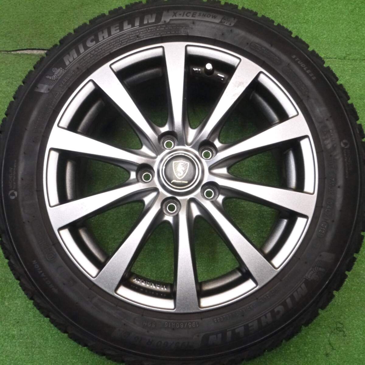 バリ溝!キレイ!21年!9分★スタッドレス 195/60R16 ミシュラン X-ICE SNOW MANARAY SPORT マナレイスポーツ 16インチ PCD114.3/5H★4121301Hス