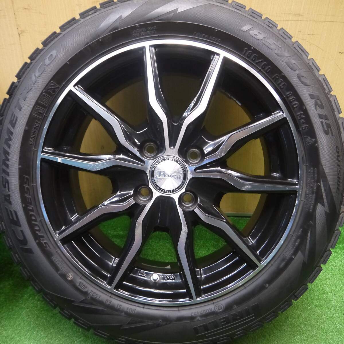 4本価格★スタッドレス 185/60R15 ピレリ アイスアシンメトリコ B-win KRX 15インチ PCD100/4H★4121702Hス