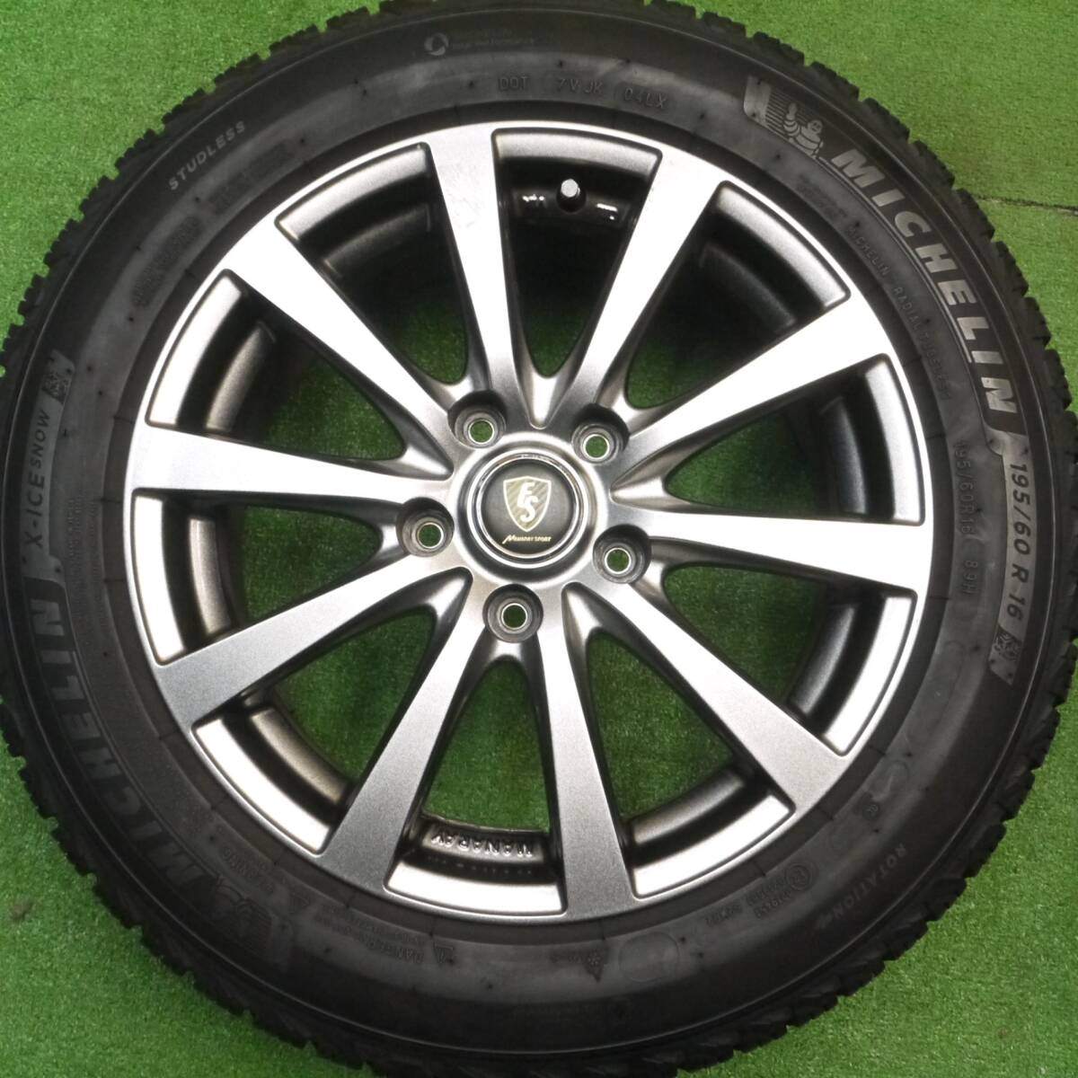 バリ溝!キレイ!21年!9分★スタッドレス 195/60R16 ミシュラン X-ICE SNOW MANARAY SPORT マナレイスポーツ 16インチ PCD114.3/5H★4121301Hス