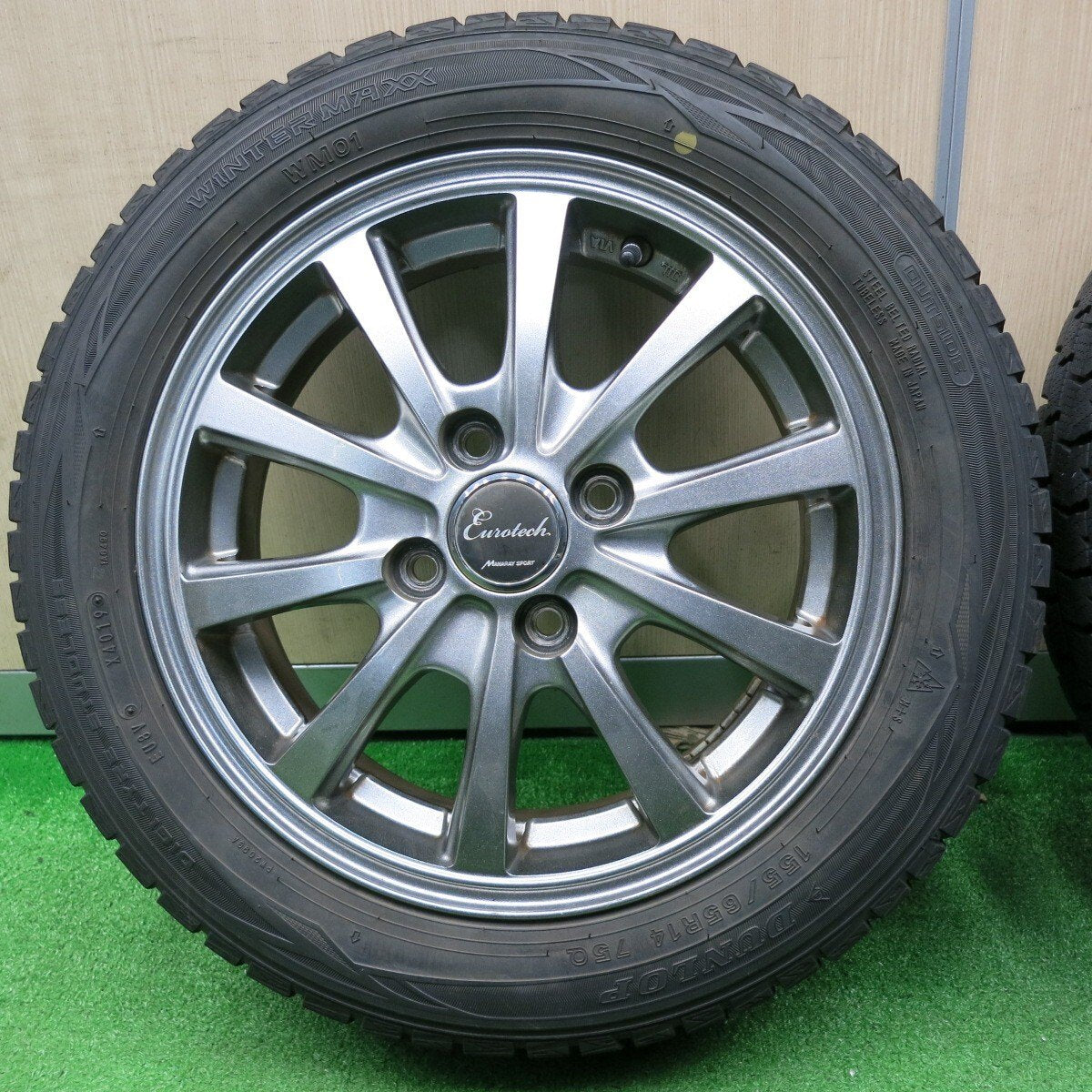 4本価格★スタッドレス 155/65R14 ダンロップ ウインターマックス WM01 Eurotech MANARAY SPORT PCD100/4H★4120709NJス