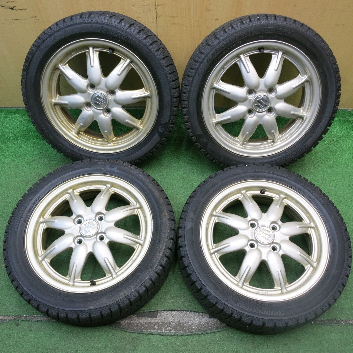 バリ溝!8.5分★スズキ アルト 純正 ENKEI 165/55R15 スタッドレス ブリヂストン アイスパートナー2 15インチ エンケイ PCD100/4H★5062804HAス