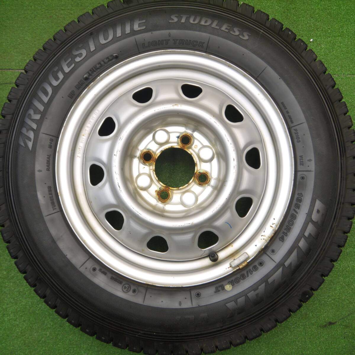 バリ溝!22年!9.5分★スタッドレス 165/80R14 91/90N ブリヂストン ブリザック VL1 スチール ホイール 14インチ PCD100/4H★4121703Hス