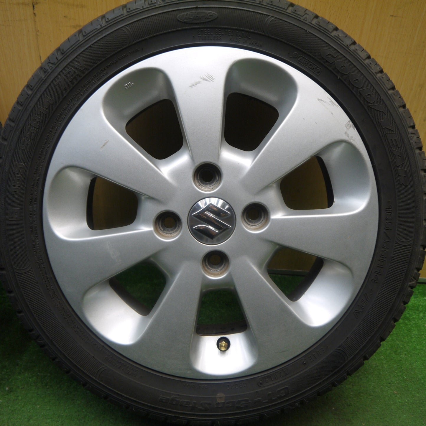 バリ溝!8.5分★スズキ パレット 純正 165/55R14 グッドイヤー GT-Eco Stage 14インチ PCD100/4H★5091201Hノ