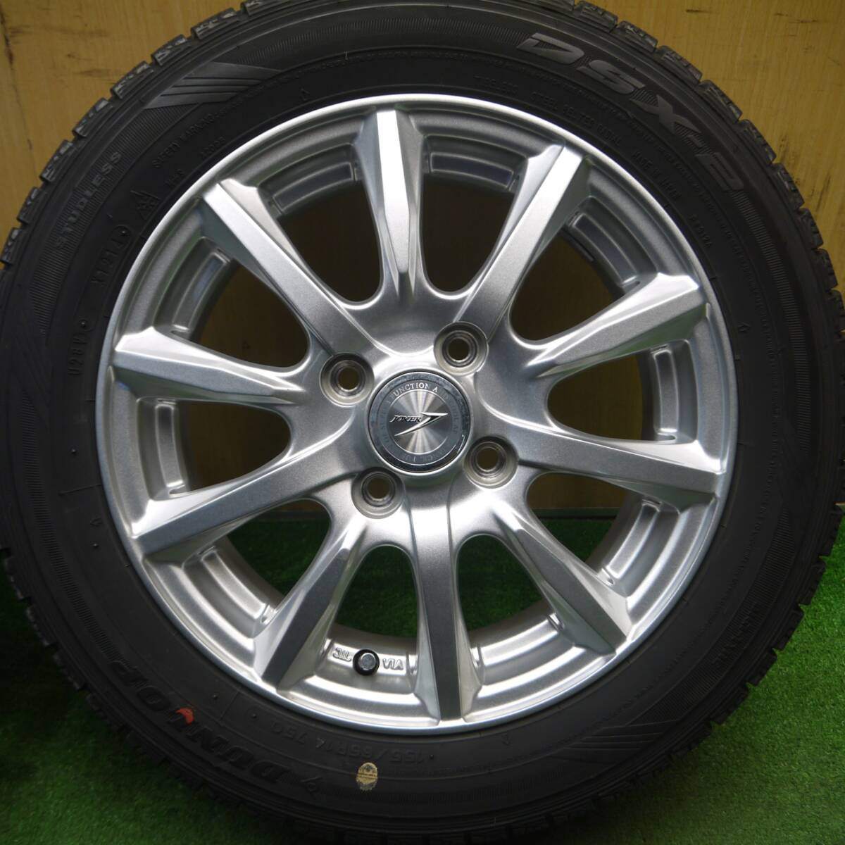バリ溝!キレイ!9.5分以上★スタッドレス 155/65R14 ダンロップ DSX-2 JOKER ジョーカー 14インチ PCD100/4H★5022806Hス