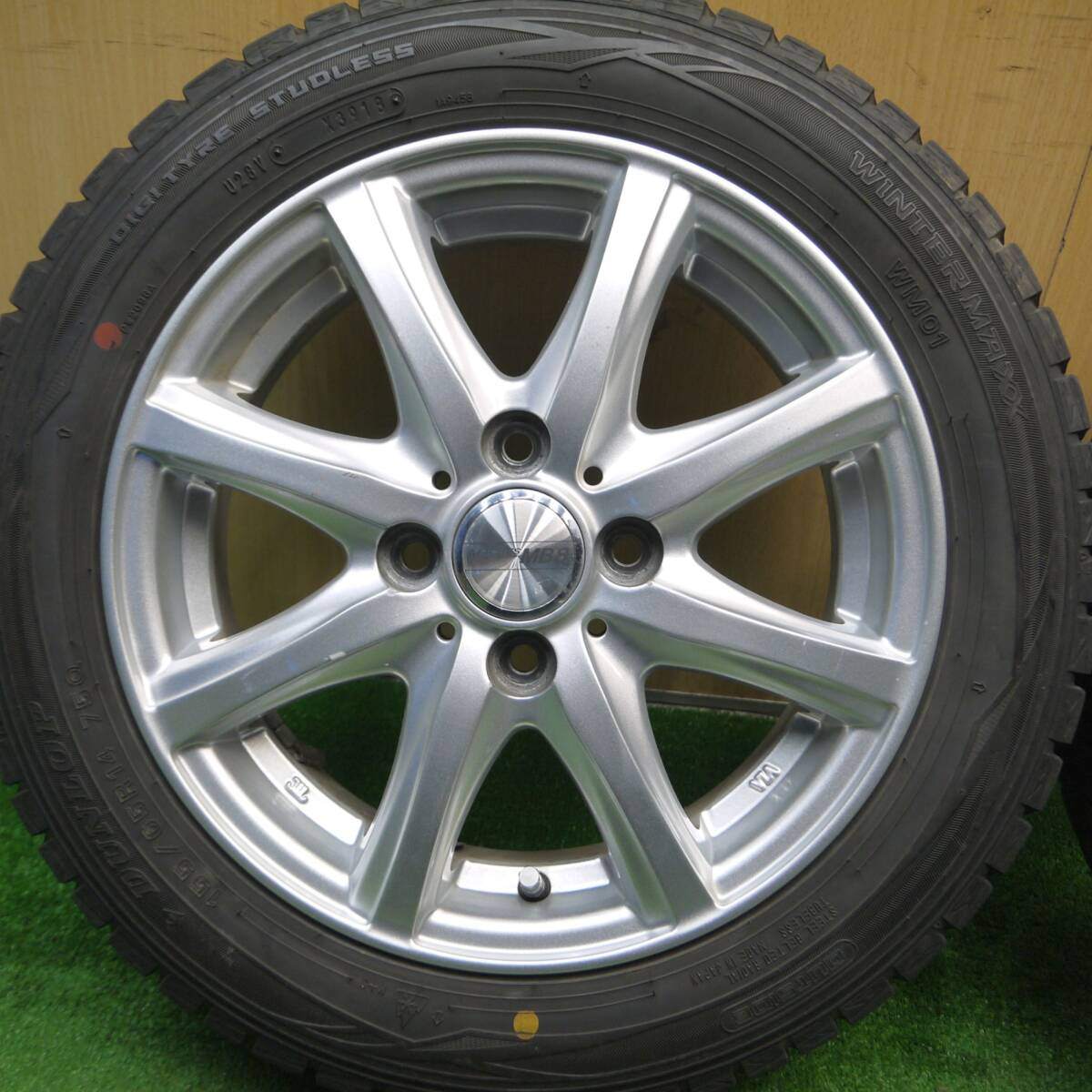 バリ溝!9.5分以上★スタッドレス 155/65R14 ダンロップ ウインターマックス WM01 MACBES MB8 マクベス 14インチ PCD100/4H★5012403Hス