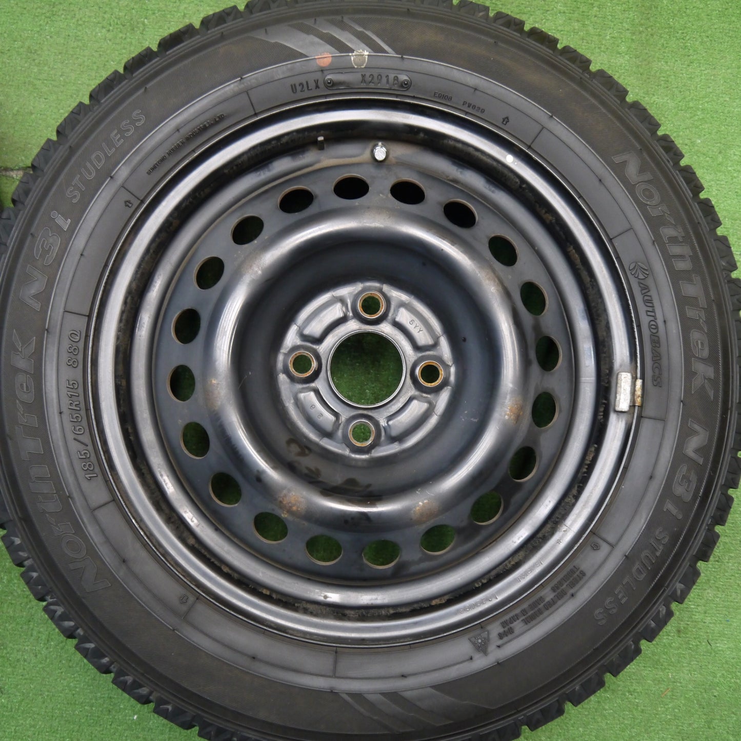 バリ溝!9分★スタッドレス 185/65R15 オートバックス ノーストレック N3i スチール ホイール 15インチ PCD100/4H★5042308Hス