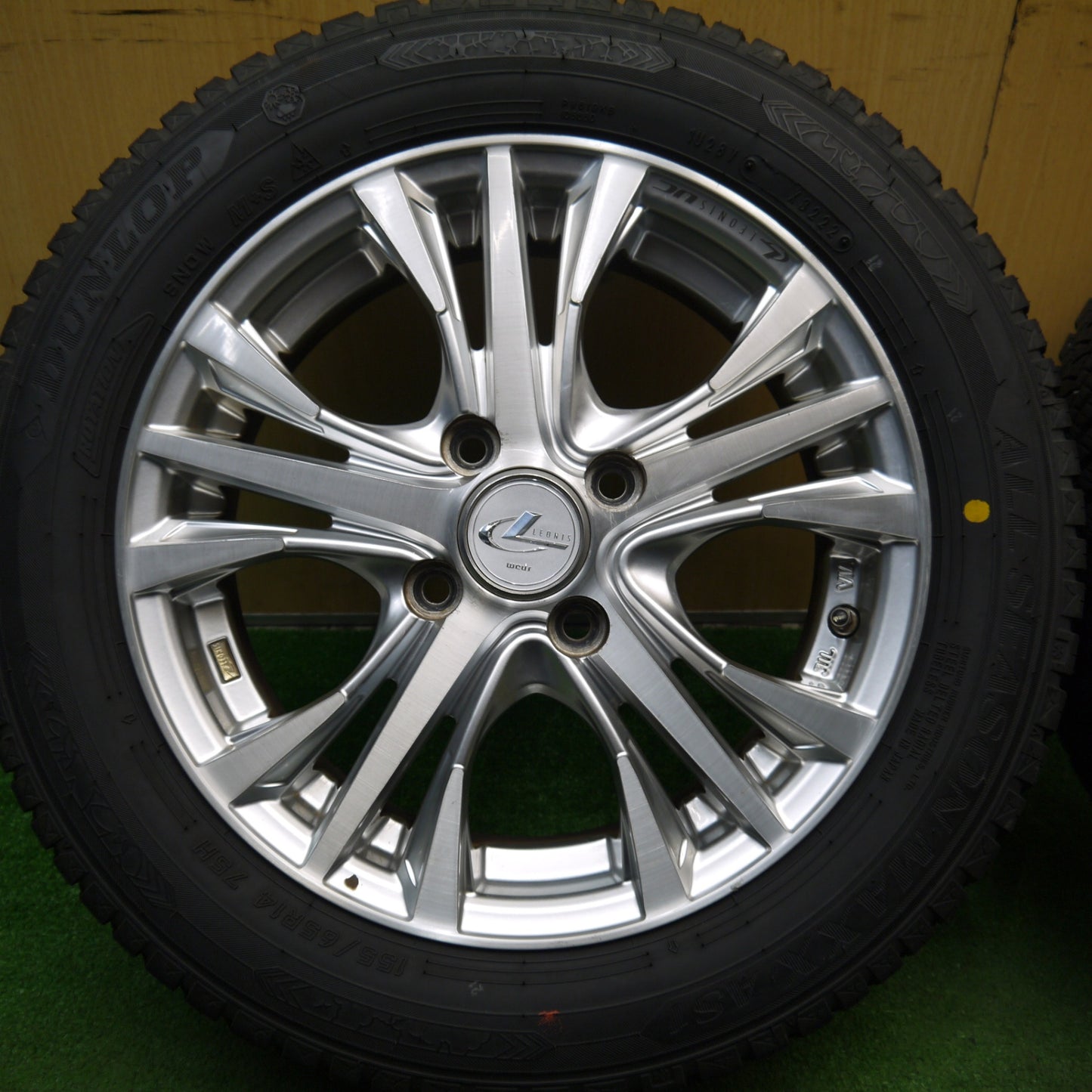 バリ溝!22年!ほぼ10分★LEONIS UC 155/65R14 ダンロップ オールシーズン MAXX AS1 レオニス 14インチ PCD100/4H★5053003Hノ