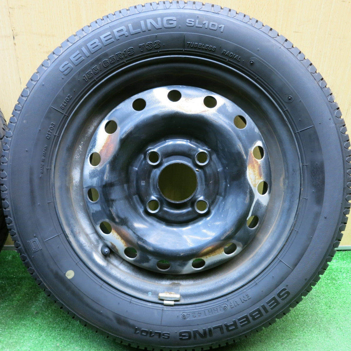 超バリ溝!24年!9.5分以上★155/65R13 セイバーリング SL101 TOPY スチール ホイール 13インチ PCD100/4H★5092801HAノ