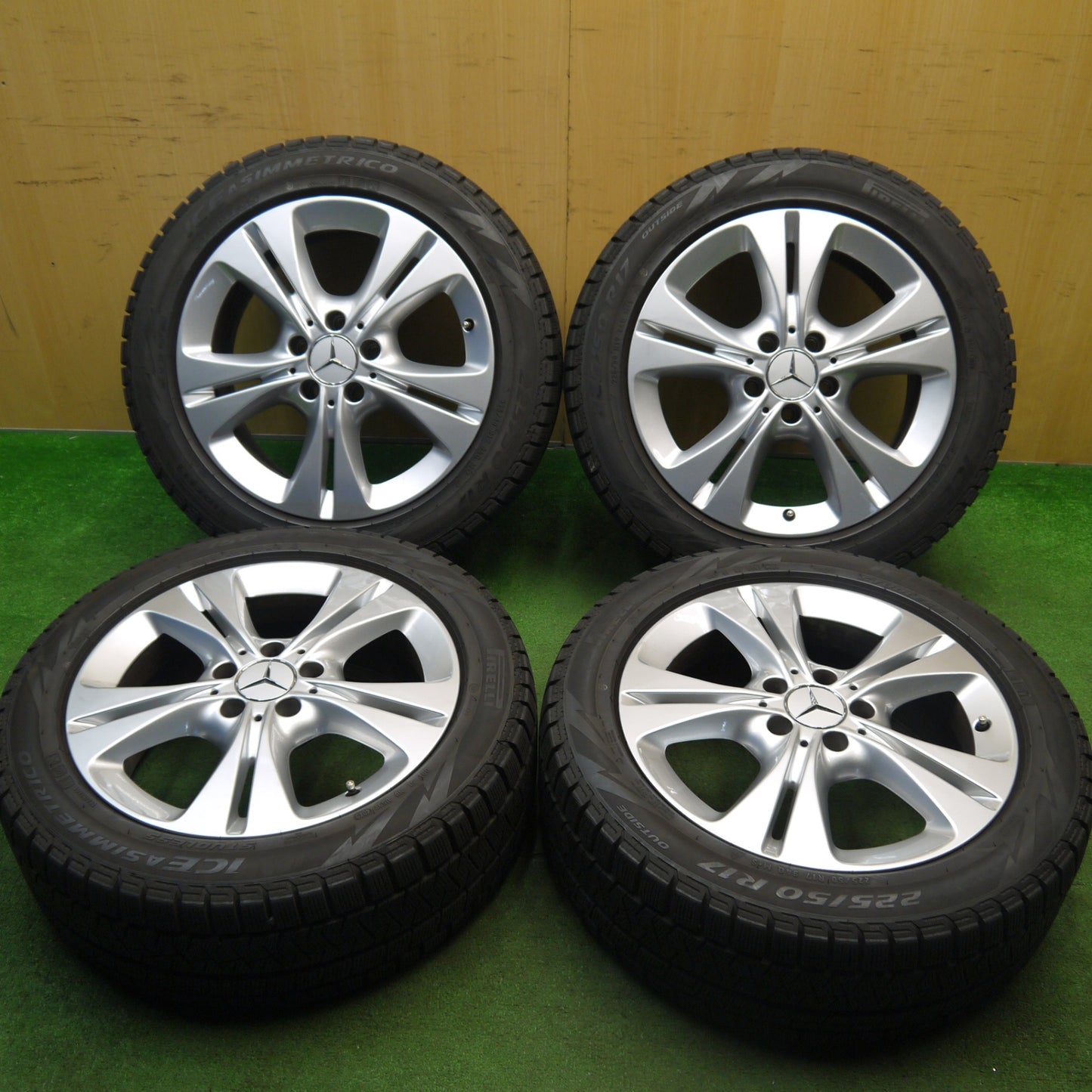 バリ溝!キレイ!9分★ベンツ W205 Cクラス 純正 225/50R17 スタッドレス ピレリ アイスアシンメトリコ 17インチ PCD112/5H★5040909Hス