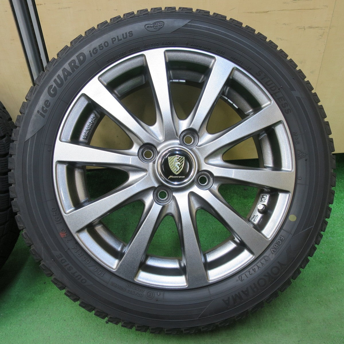 バリ溝!キレイ!9分★スタッドレス 155/65R14 ヨコハマ アイスガード iG50 プラス MANARAY SPORT マナレイスポーツ 14インチ PCD100/4H★5042508イス