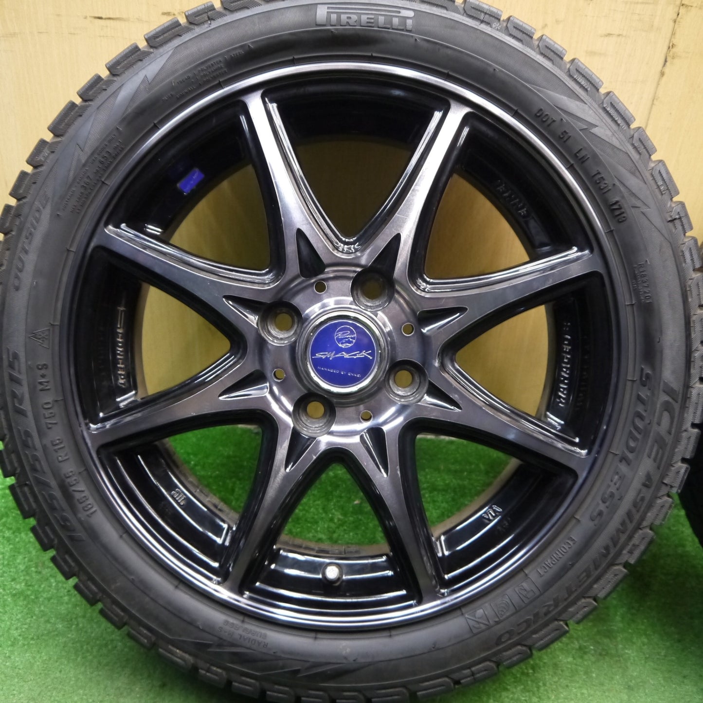 4本価格★スタッドレス 165/55R15 ピレリ アイスアシンメトリコ SMACK ENKEI スマック エンケイ 15インチ 軽 サイズ N-BOX ウェイク 等 PCD100/4H★5063005Hス