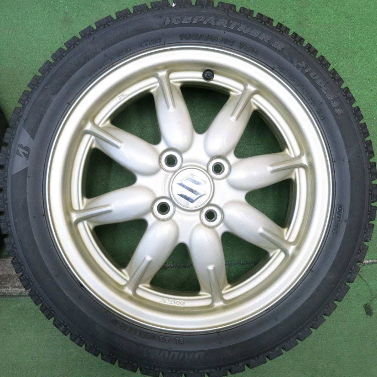 バリ溝!8.5分★スズキ アルト 純正 ENKEI 165/55R15 スタッドレス ブリヂストン アイスパートナー2 15インチ エンケイ PCD100/4H★5062804HAス