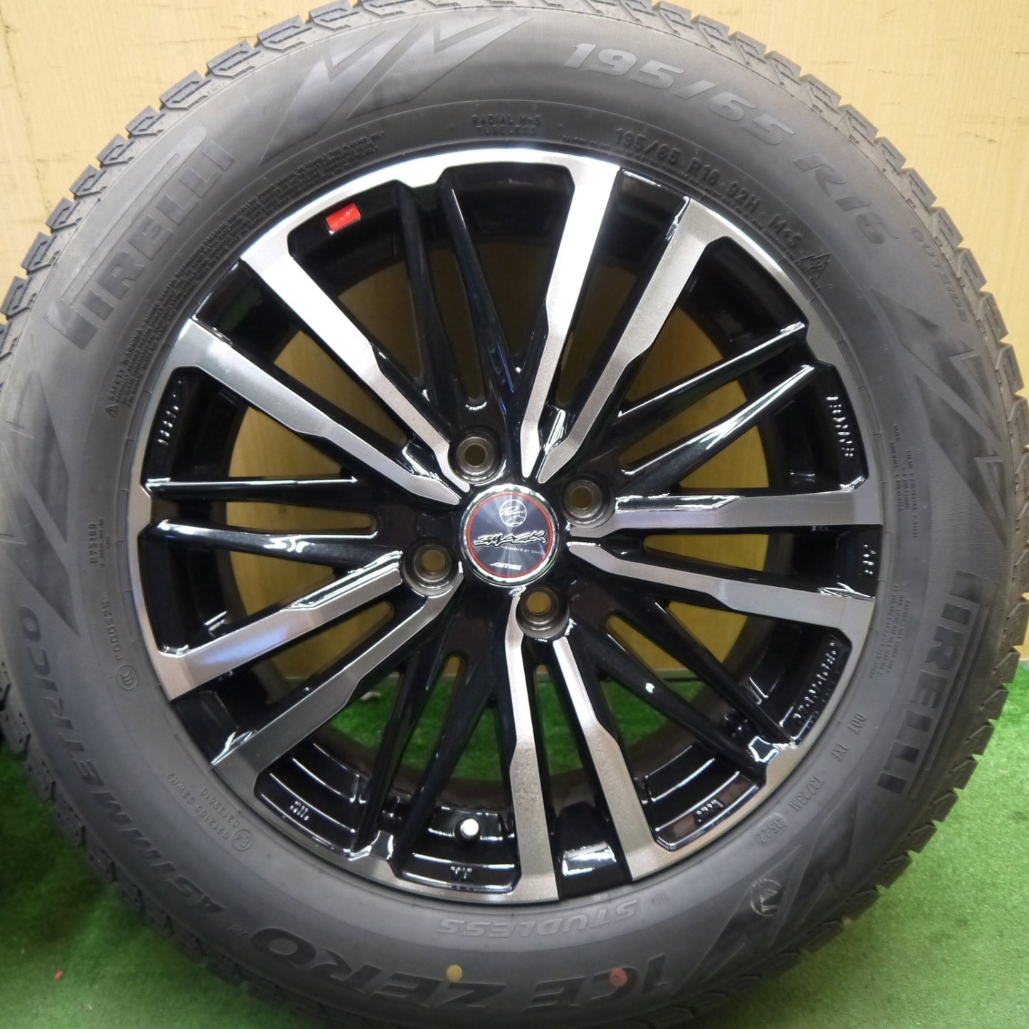 バリ溝!22年!キレイ!9.5分★スタッドレス 195/65R16 ピレリ アイスゼロ アシンメトリコ SMACK ENKEI AME スマック エンケイ 16インチ PCD100/4H★5090901Hス