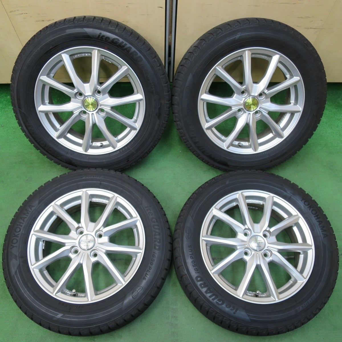 バリ溝!キレイ!9分★スタッドレス 175/65R15 ヨコハマ アイスガード iG50 プラス EURO SPEED SPIDER MANARAY SPORT 15インチ PCD100/4H★5010403イス