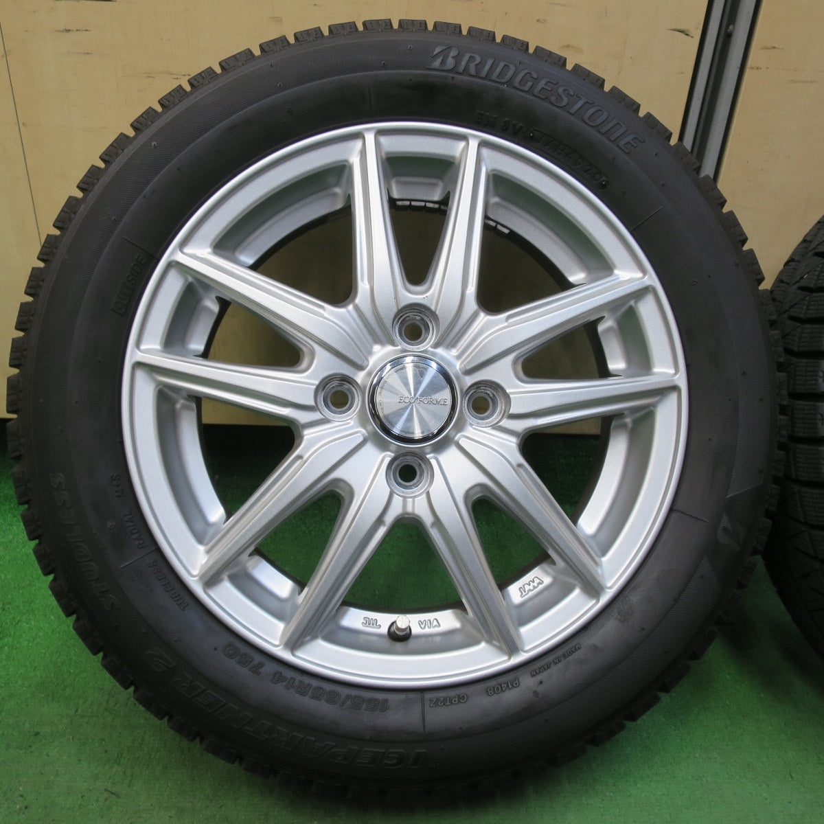 バリ溝!キレイ!9分★スタッドレス 155/65R14 ブリヂストン アイスパートナー2 ECO FORME エコフォルム 14インチ PCD100/4H★5040904イス