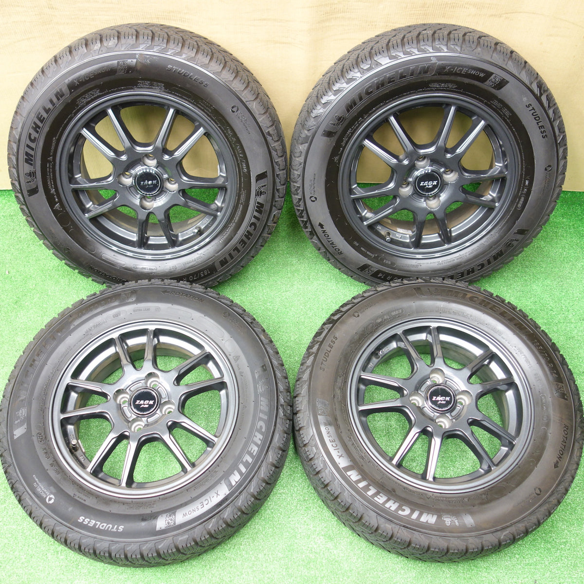 超バリ溝!24年!ほぼ10分★スタッドレス 185/70R14 ミシュラン X-ICE SNOW ZACK JP-520 MONZA ザック モンツァ 14インチ PCD100/4H★5121201KTス