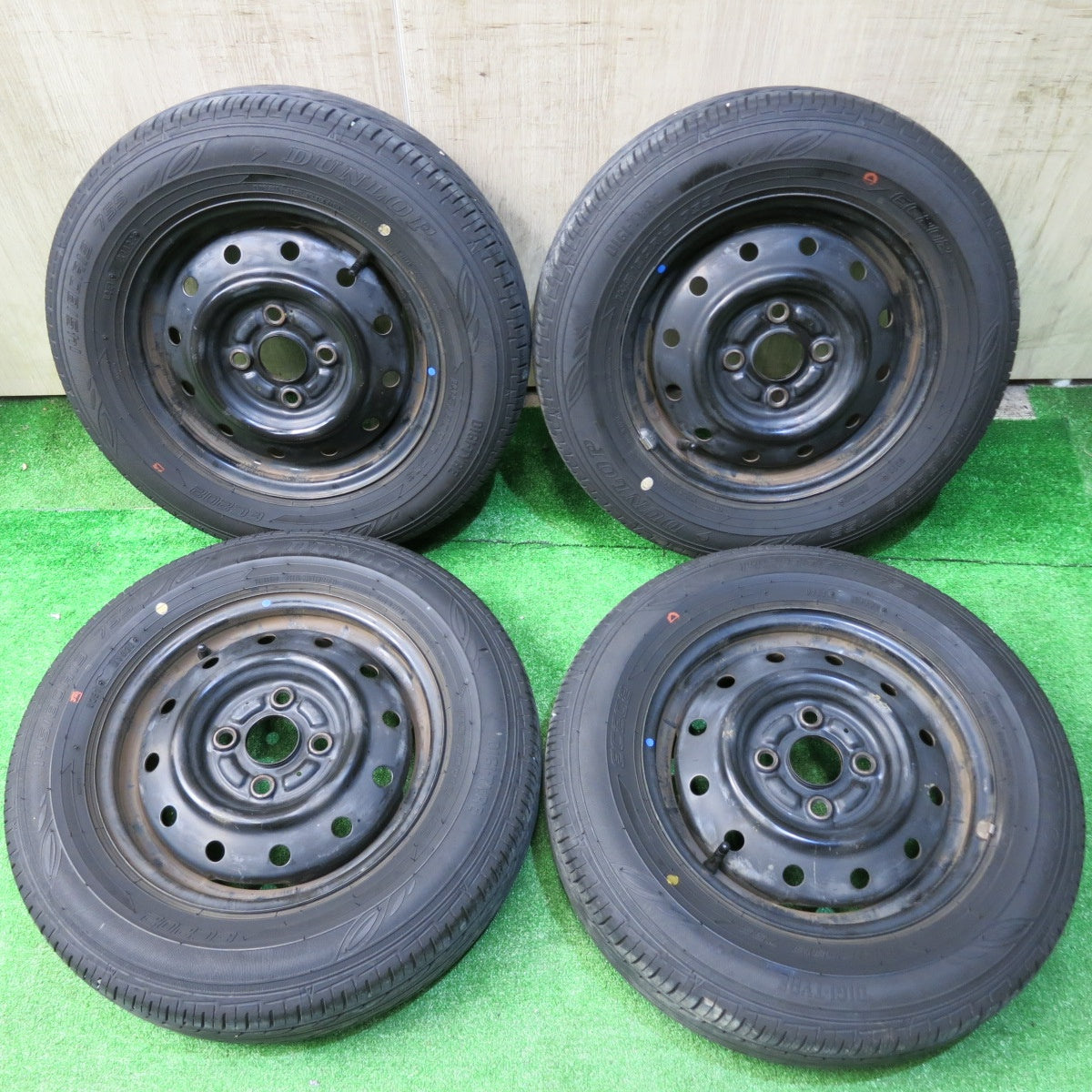 4本価格!22年★145/80R13 ダンロップ EC202 スチール ホイール 13インチ PCD100/4H★5062709HAノ