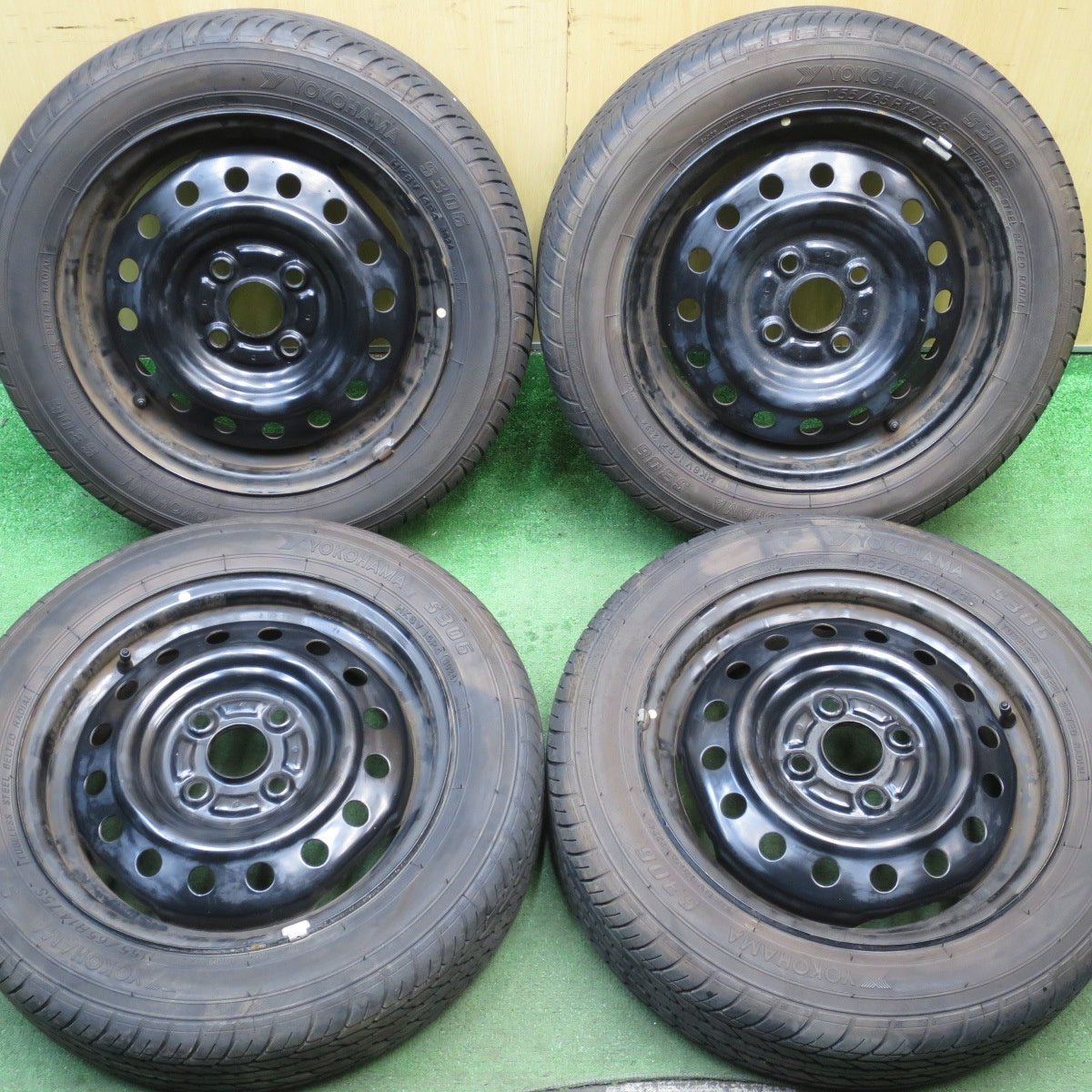 超バリ溝!24年!ほぼ10分★155/65R14 ヨコハマ S306 スチール ホイール 14インチ PCD100/4H★5073102NJノ