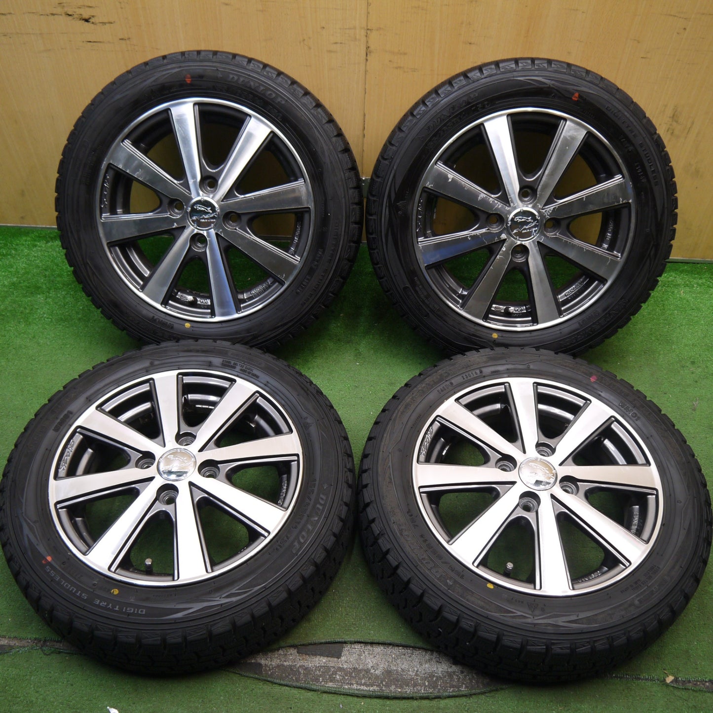 バリ溝!9.5分★スタッドレス 155/65R14 ダンロップ ウインターマックス WM01 SMACK ENKEI スマック エンケイ 14インチ PCD100/4H★5070703Hス