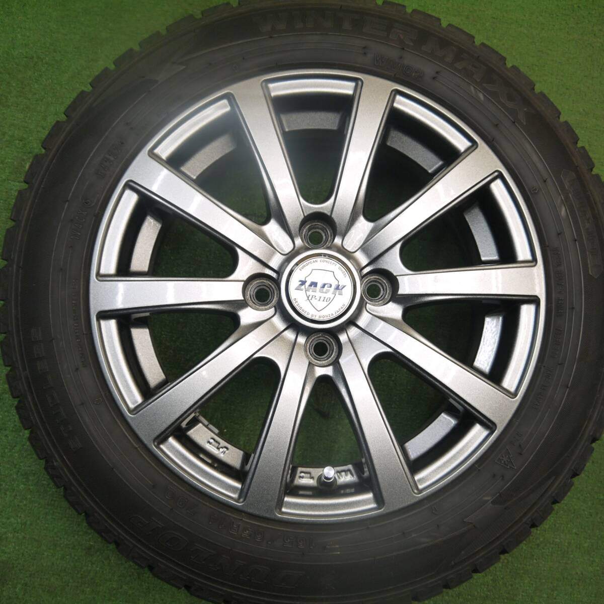 バリ溝!22年!キレイ!9.5分★スタッドレス 165/65R14 ダンロップ ウインターマックス WM02 ZACK JP-110 MONZA ザック 14インチ PCD100/4H★5032401Hス