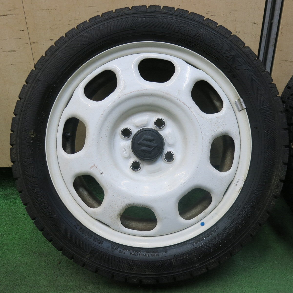バリ溝!9分★スズキ ハスラー 純正 スチール 165/60R15 スタッドレス グッドイヤー アイスナビ7 15インチ PCD100/4H★5100401SKス
