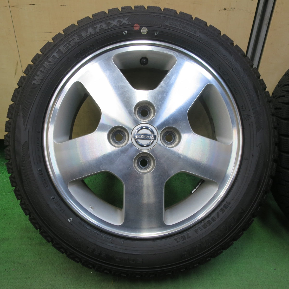 バリ溝!24年!ほぼ10分★日産 オッティ 三菱 ekワゴン 純正 155/65R14 スタッドレス ダンロップ ウインターマックス WM02 14インチ PCD100/4H★5092202イス