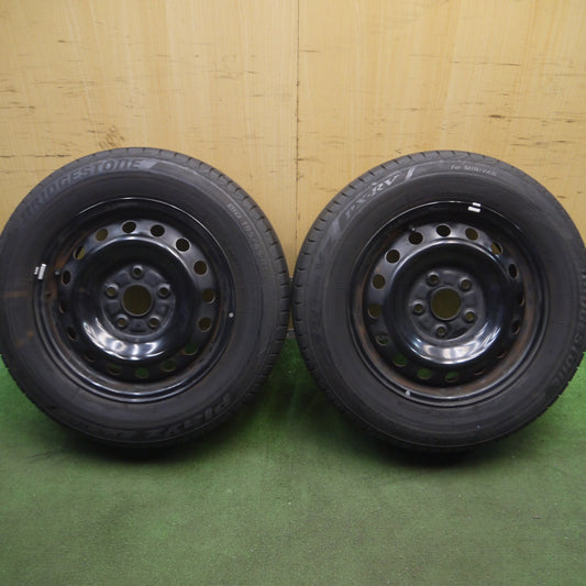 *送料無料* バリ溝!9分★195/65R15 ブリヂストン プレイズ PX-RV スチール ホイール 15インチ PCD114.3/5H★4032211Hノ