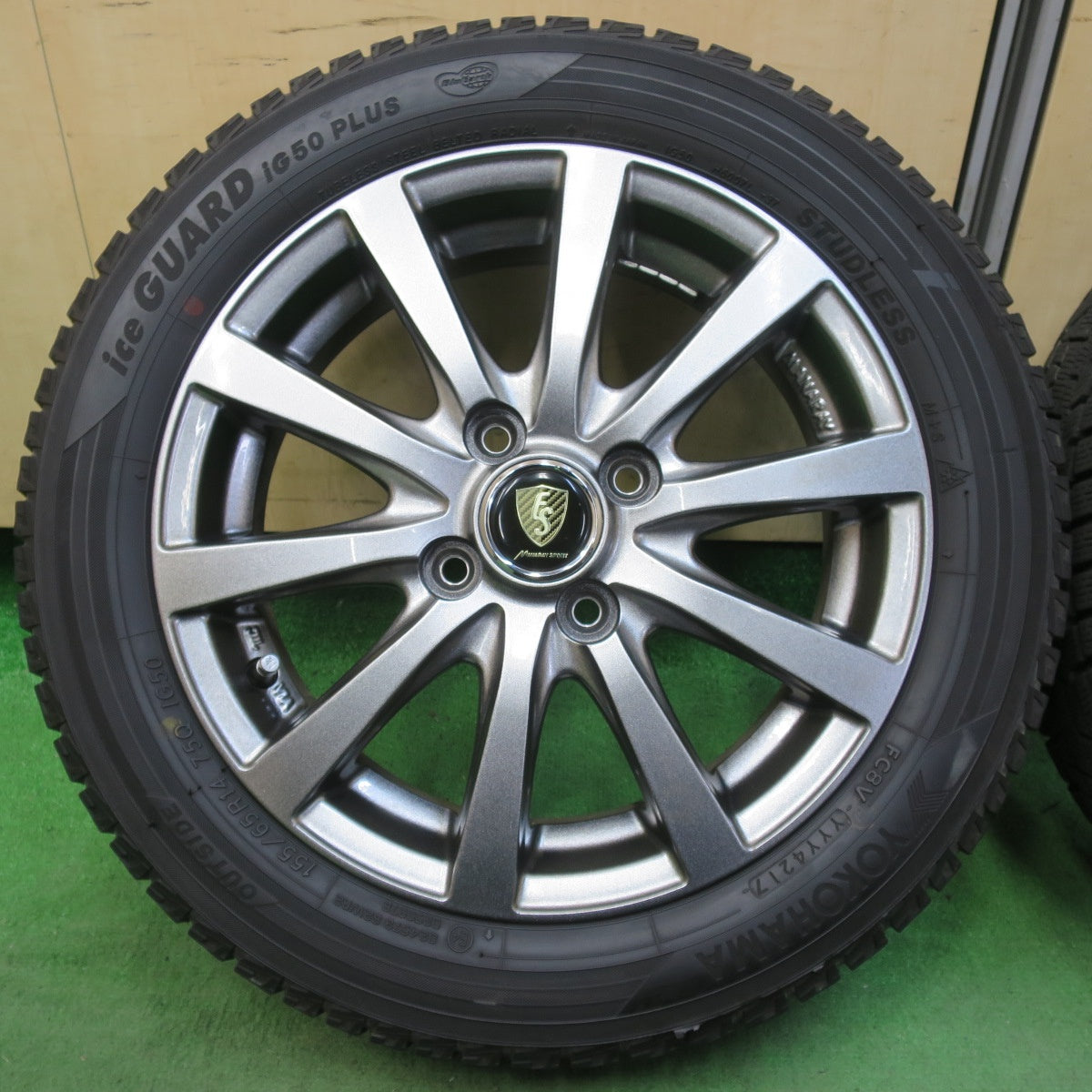 バリ溝!キレイ!9分★スタッドレス 155/65R14 ヨコハマ アイスガード iG50 プラス MANARAY SPORT マナレイスポーツ 14インチ PCD100/4H★5042508イス
