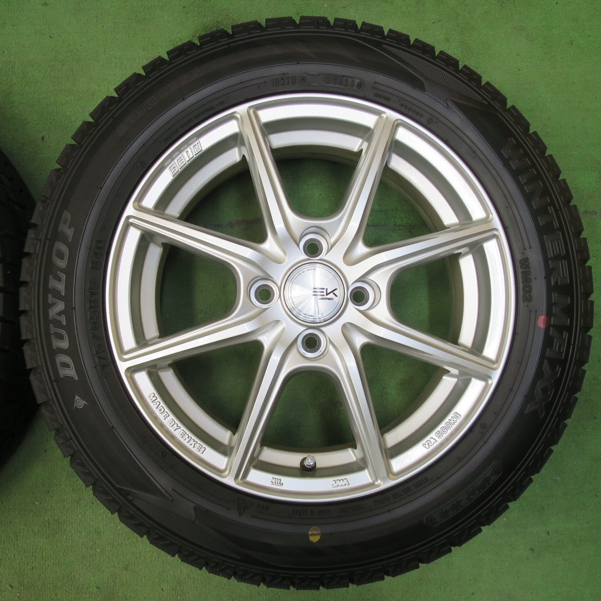 タイヤほぼ未使用!23年!キレイ★スタッドレス 175/65R15 ダンロップ ウインターマックス WM02 SEIN EK AME ENKEI ザイン エンケイ 15インチ PCD100/4H★5042803イス