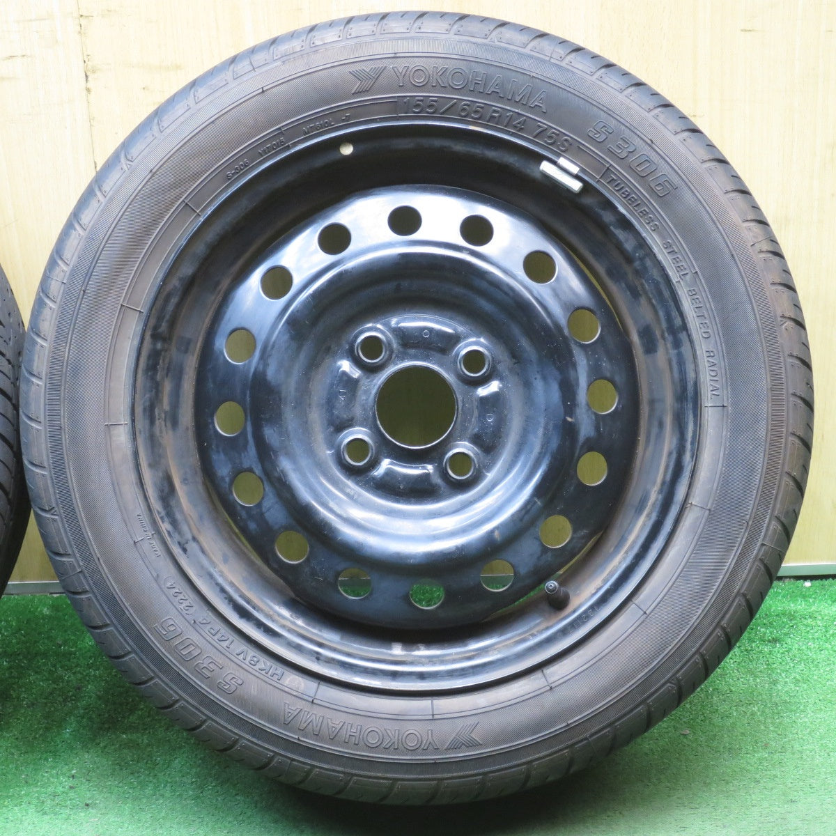 超バリ溝!24年!ほぼ10分★155/65R14 ヨコハマ S306 スチール ホイール 14インチ PCD100/4H★5073102NJノ