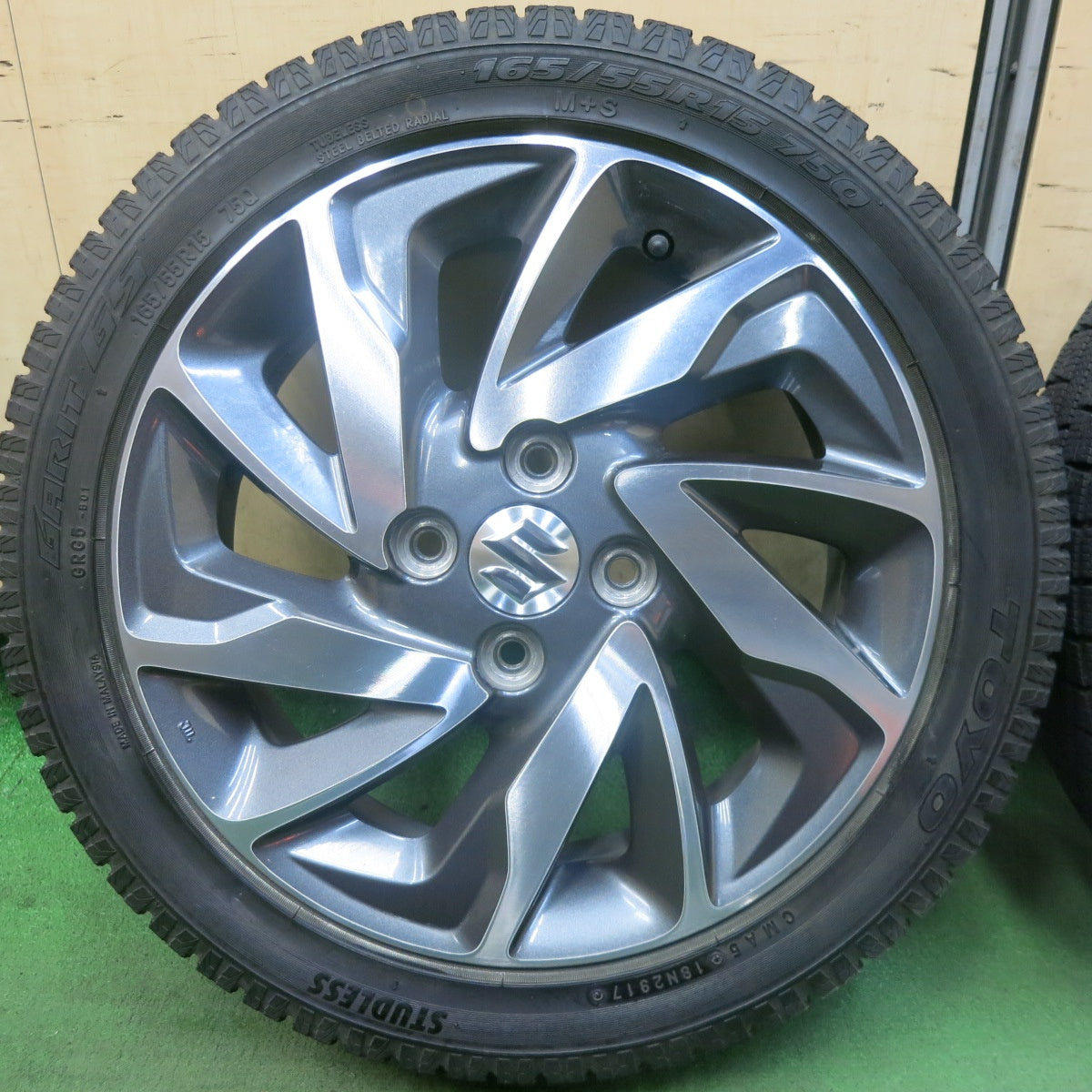 バリ溝!キレイ!9分★スズキ MK42S MK32S スペーシア カスタム 純正 165/55R15 スタッドレス トーヨー ガリット G5 15インチ PCD100/4H★5112901SKス
