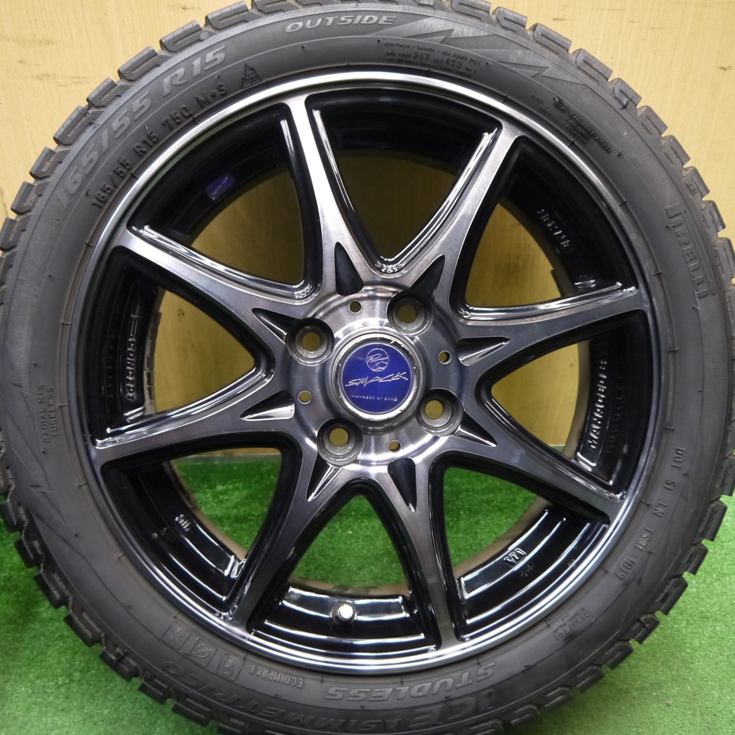 4本価格★スタッドレス 165/55R15 ピレリ アイスアシンメトリコ SMACK ENKEI スマック エンケイ 15インチ 軽 サイズ N-BOX ウェイク 等 PCD100/4H★5063005Hス