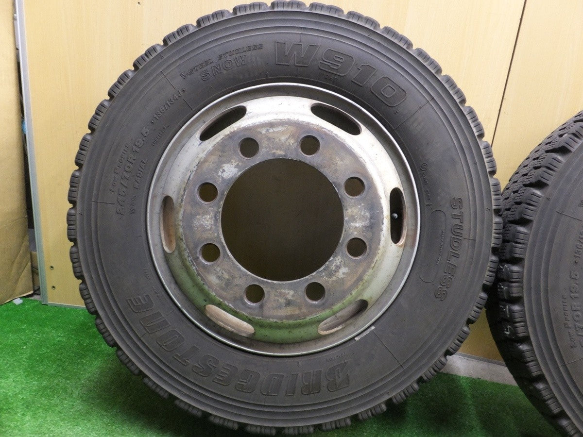 バリ溝!9分★トラック タイヤ 245/70R19.5 136/134J スタッドレス ブリヂストン W910 鉄 ホイール 147-12ESP★1121705ヤス
