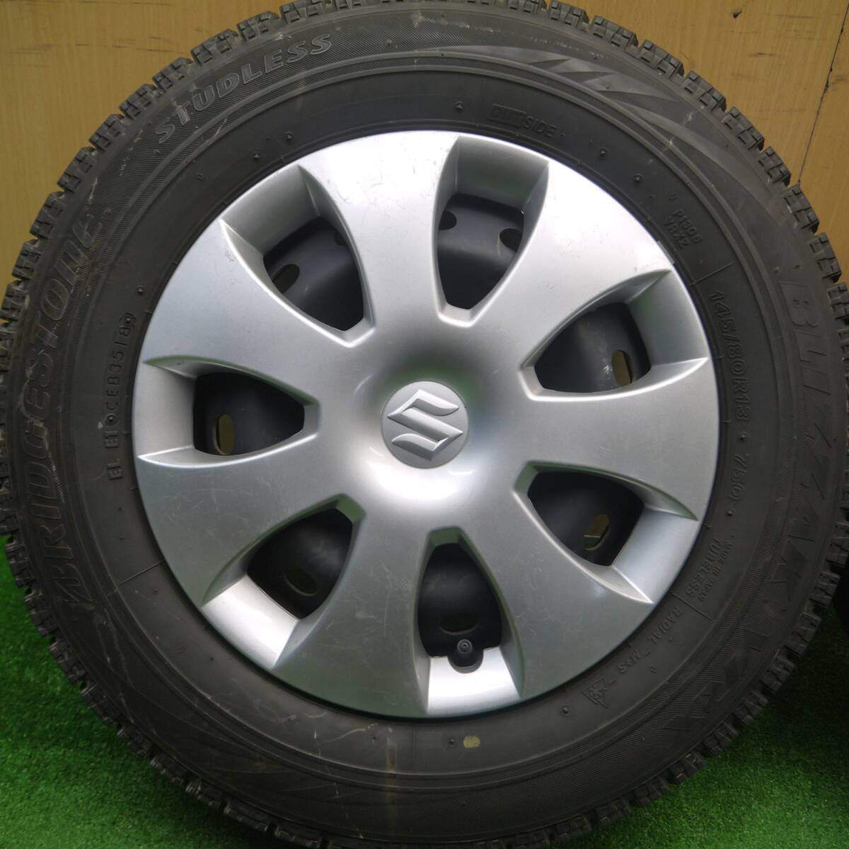 4本価格★スズキ ワゴンR 純正 スチール 145/80R13 スタッドレス ブリヂストン ブリザック VRX 13インチ PCD100/4H★4120210Hス