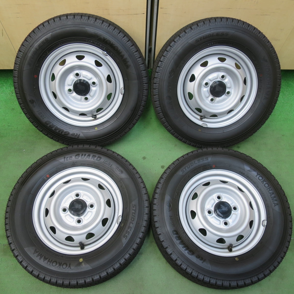 超バリ溝!25年!キレイ!ほぼ10分★スタッドレス 145/80R12 80/78N ヨコハマ アイスガード iG91 スチール ホイール 12インチ PCD100/4H★5122704イス
