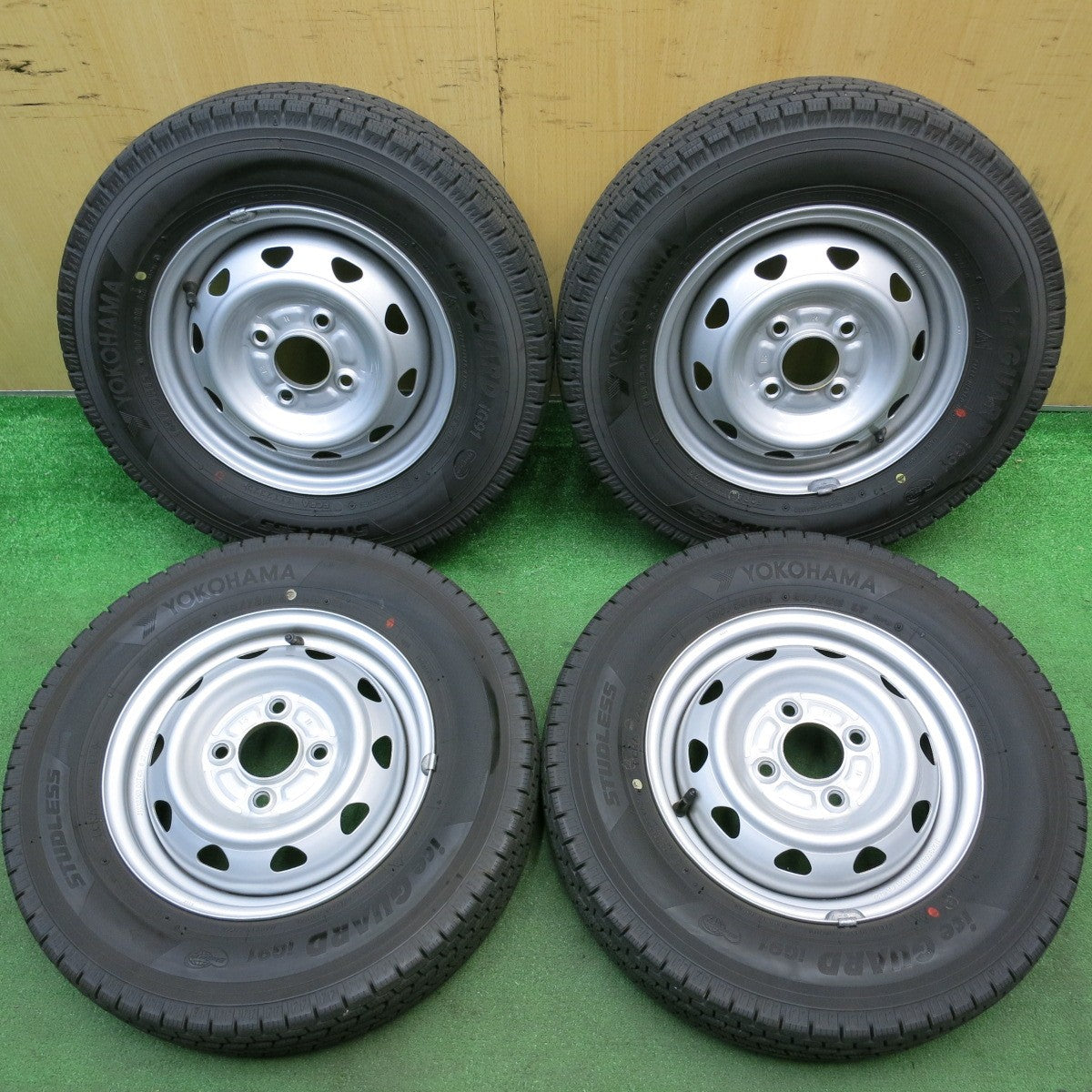 バリ溝!23年!キレイ!9.5分★スタッドレス 145/80R12 80/78N ヨコハマ アイスガード iG91 スチール ホイール 12インチ PCD100/4H★5060709HAス