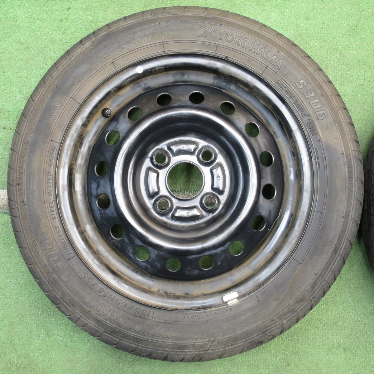 超バリ溝!24年!ほぼ10分★155/65R14 ヨコハマ S306 スチール ホイール 14インチ PCD100/4H★5073102NJノ