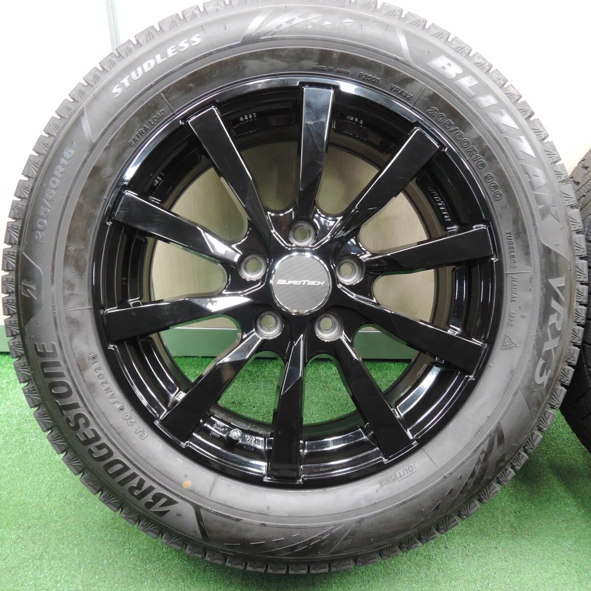 バリ溝 21年 9.5分★ワーゲン アウディ 等 205/60R16 VRX3 スタッドレス ブリヂストン ブリザック EUROTECH 112/5★3121308TNス