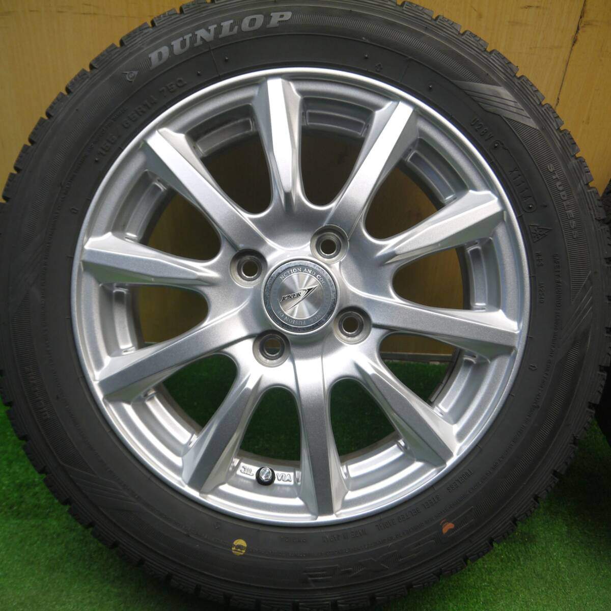 バリ溝!キレイ!9.5分以上★スタッドレス 155/65R14 ダンロップ DSX-2 JOKER ジョーカー 14インチ PCD100/4H★5022806Hス