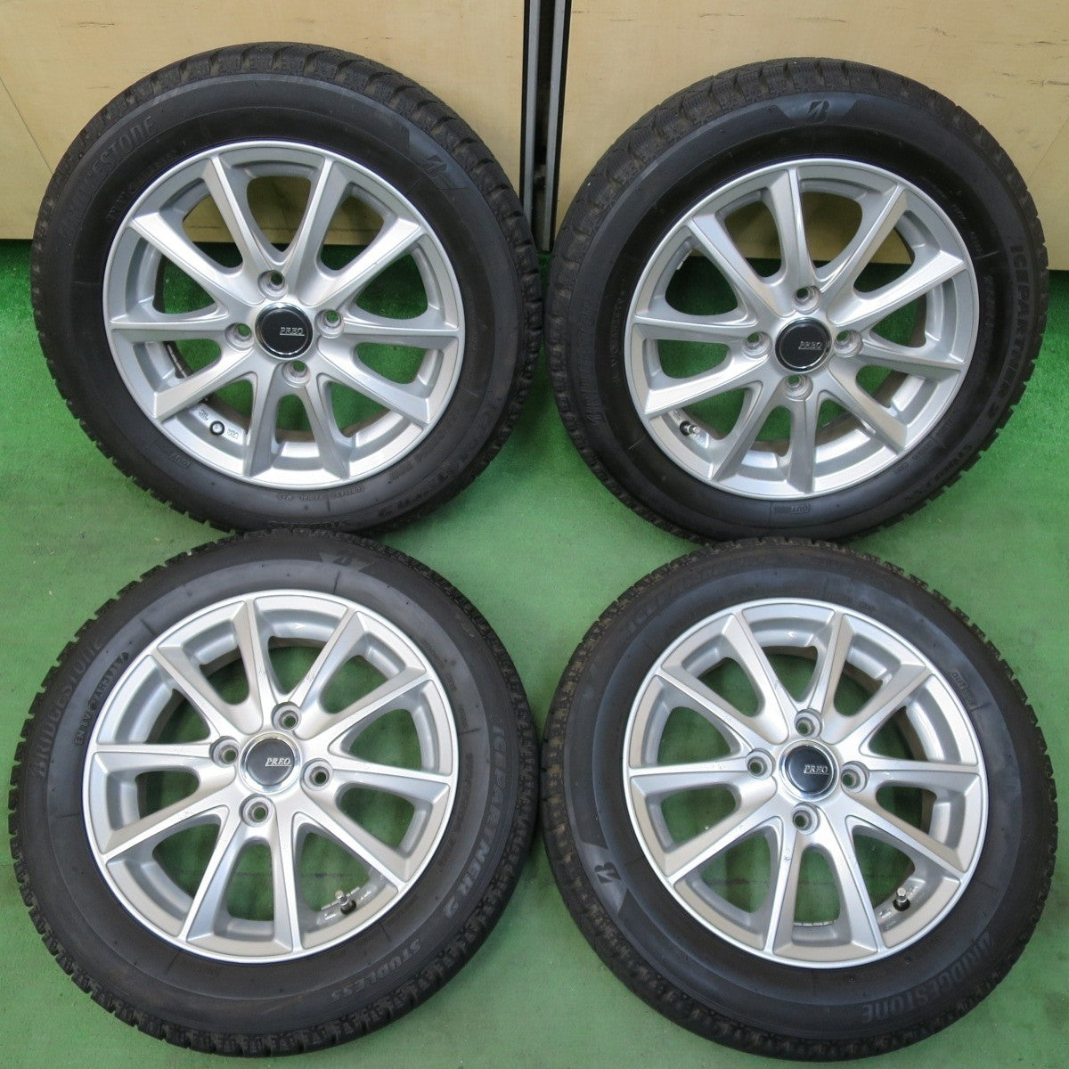バリ溝!9分★スタッドレス 155/65R14 ブリヂストン アイスパートナー2 PREO プレオ 14インチ PCD100/4H★5033103イス