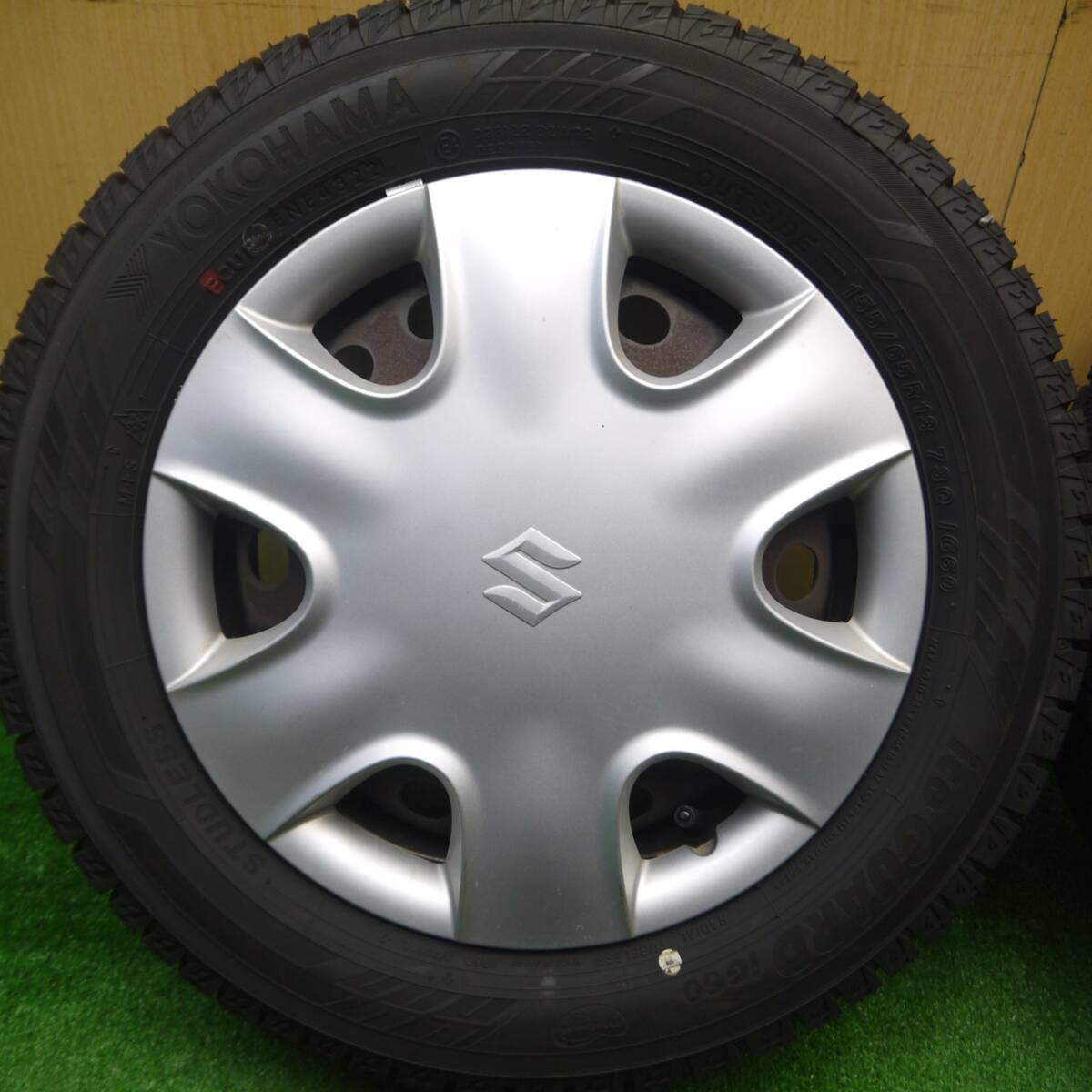 超バリ溝!22年!キレイ!ほぼ10分★スズキ MRワゴン 純正 スチール 155/65R13 スタッドレス ヨコハマ アイスガード iG60 13インチ PCD100/4H★4120905Hス