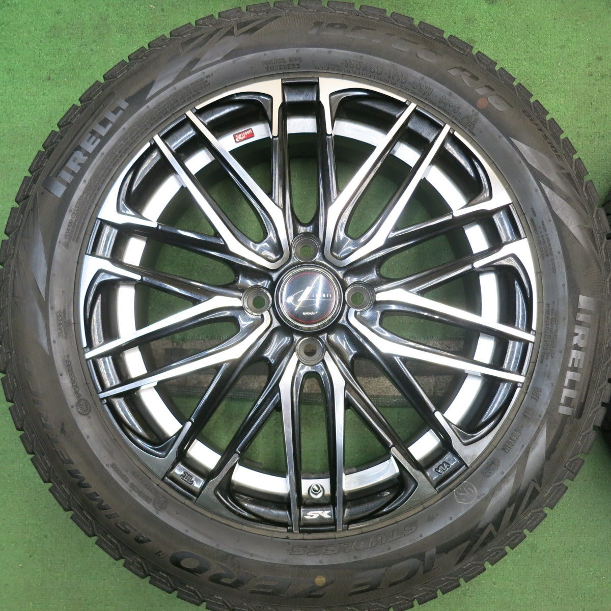 バリ溝!22年!9分★LEONIS SK 195/60R16 スタッドレス ピレリ アイスゼロ アシンメトリコ レオニス 16インチ PCD100/4H★5092108HAス