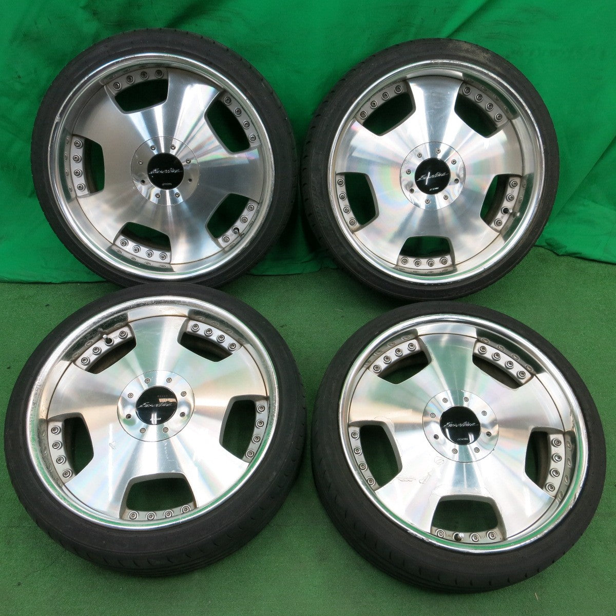 未使用　美品　ワーク　WORK ユーロライン　ディッシュ　9JJ +38 2本　ゴールドピアス work ワーク ユーロライン 4枚セット 当時物 センターキャップの通販