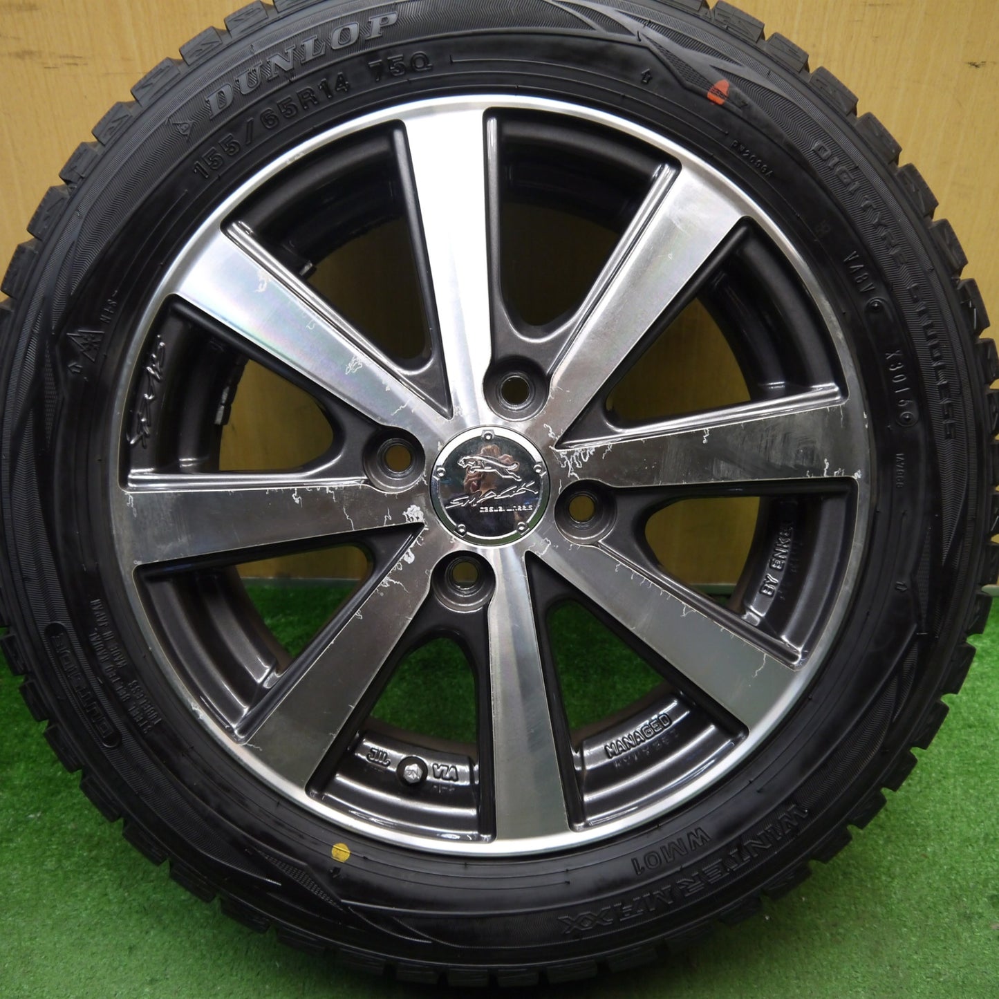 バリ溝!9.5分★スタッドレス 155/65R14 ダンロップ ウインターマックス WM01 SMACK ENKEI スマック エンケイ 14インチ PCD100/4H★5070703Hス