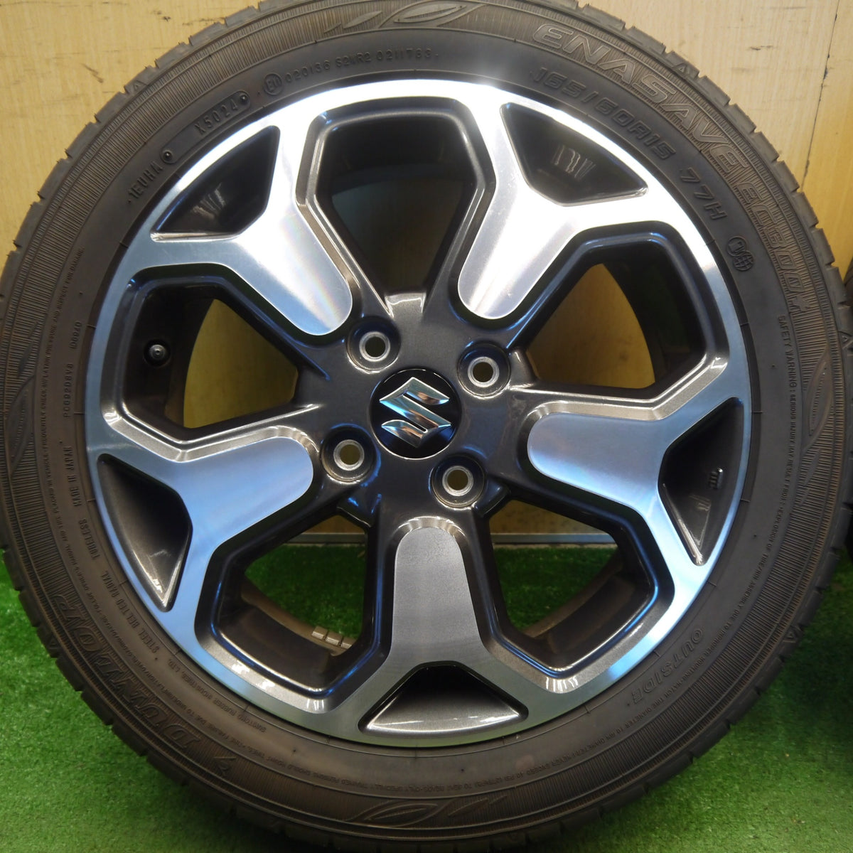 バリ溝!24年!キレイ!9.5分◎スズキ MR52S MR92S ハスラー Jスタイル 純正 165/60R15 ダンロップ エナセーブ EC300+ 15インチ PCD100/4H◎6082405Hノ