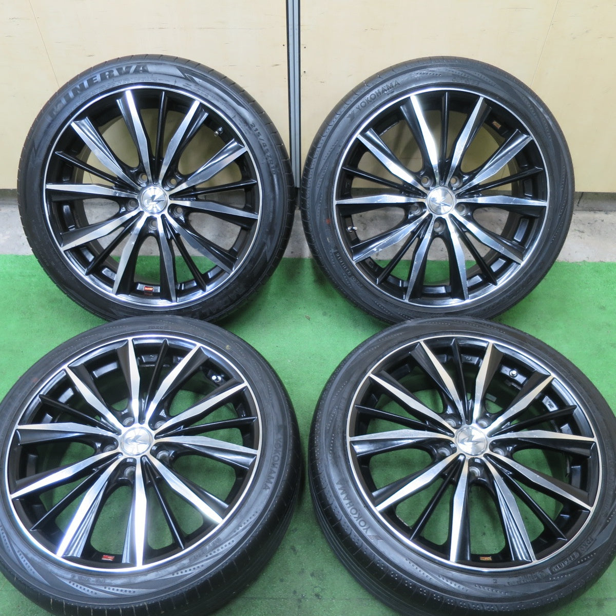 4本価格!22年★LEONIS VX 215/45R18 ミネルバ ラジアル F205 ヨコハマ ブルーアース RV-02 レオニス 18インチ PCD114.3/5H★5090404TTノ