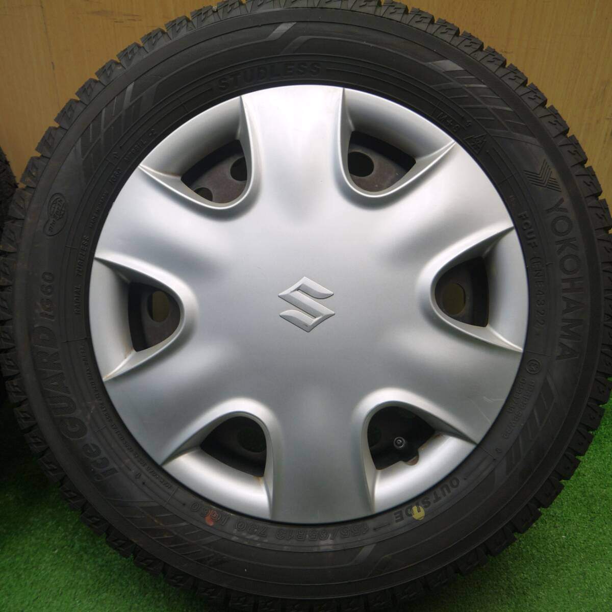 超バリ溝!22年!キレイ!ほぼ10分★スズキ MRワゴン 純正 スチール 155/65R13 スタッドレス ヨコハマ アイスガード iG60 13インチ PCD100/4H★4120905Hス