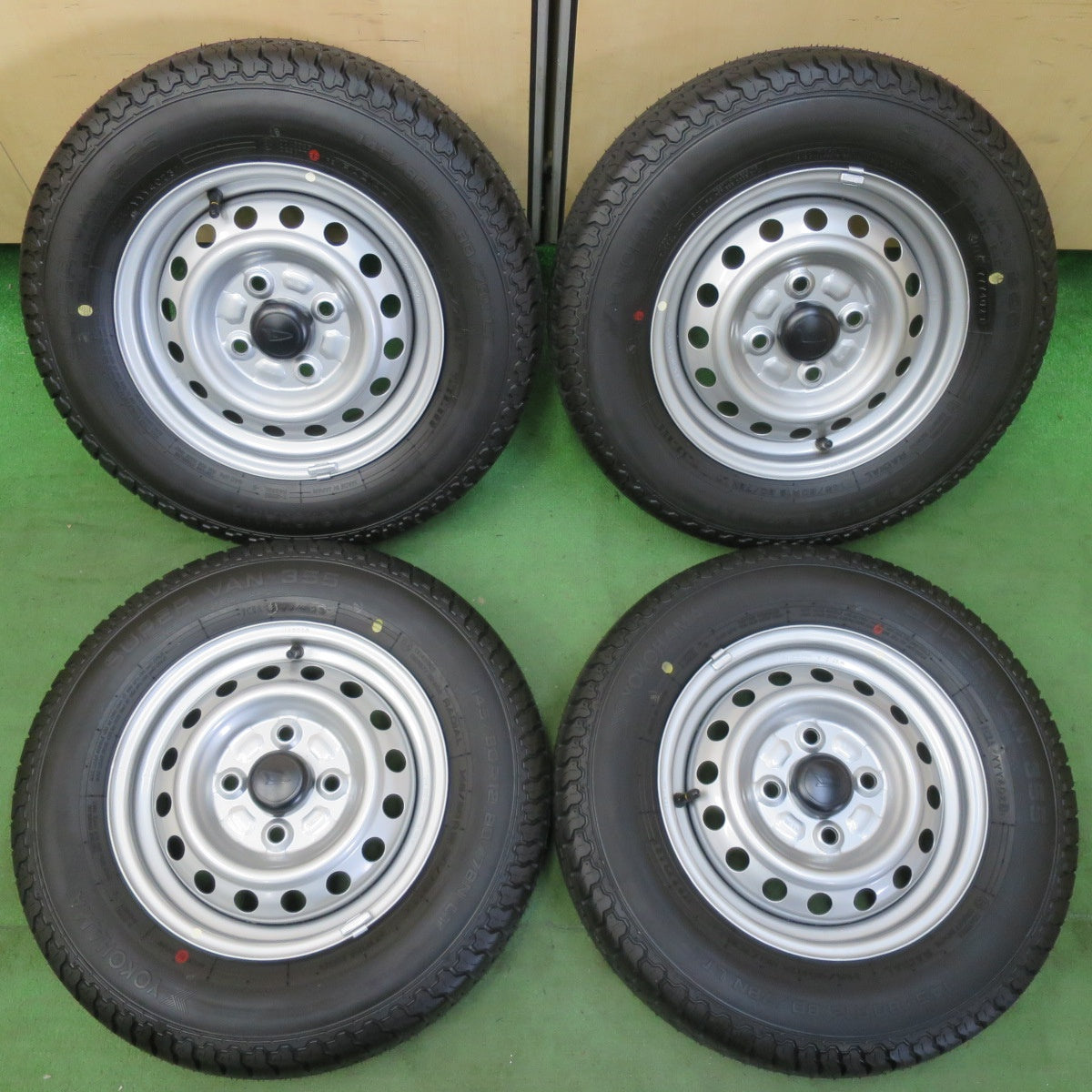 新車外し!23年★ダイハツ ハイゼット 純正 スチール 145/80R12 80/78N ヨコハマ SUPER VAN 355 12インチ PCD100/4H★5053004イノ